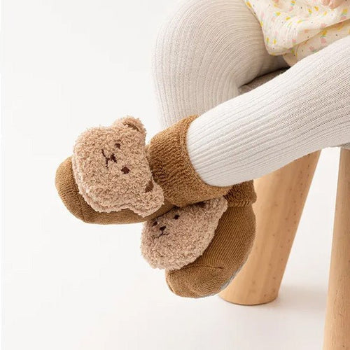 BabiBears Non-Slip Slippers - brown bear baby ankle socks with rubber sole